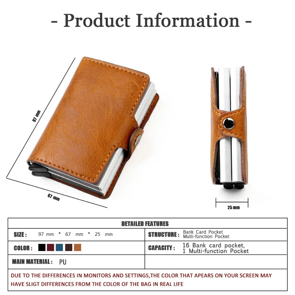 Double Layer Rfid Blocking Men'S Credit Card Holder Carbon Fiber Vintage Leather Wallets Card Holder for Women Man Money Clip