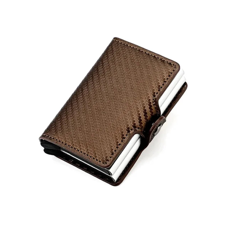 Double Layer Rfid Blocking Men'S Credit Card Holder Carbon Fiber Vintage Leather Wallets Card Holder for Women Man Money Clip