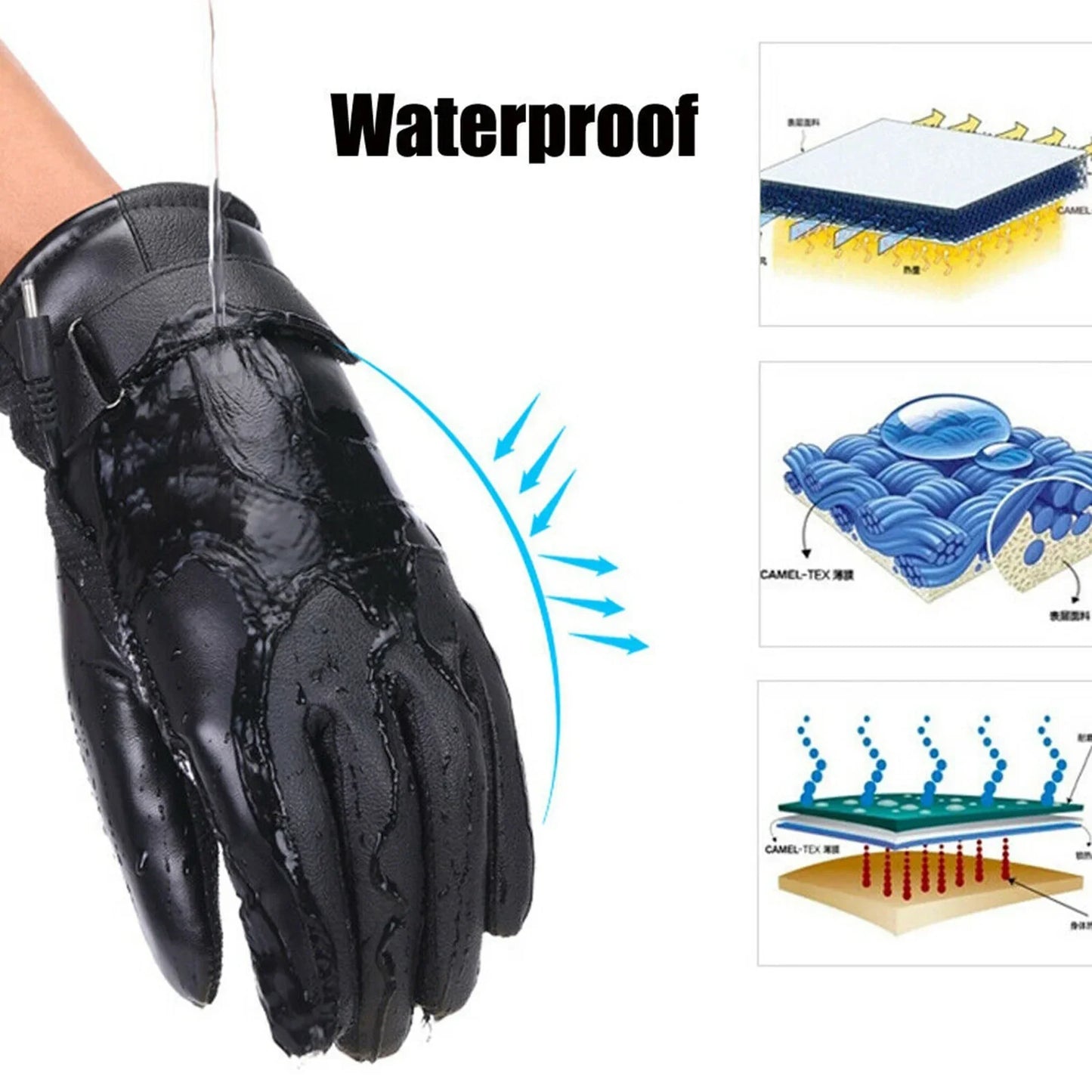 Electric Heated Gloves Rechargeable USB Hand Warmer Heating Gloves Winter Motorcycle Thermal Touch Screen Bike Gloves Waterproof