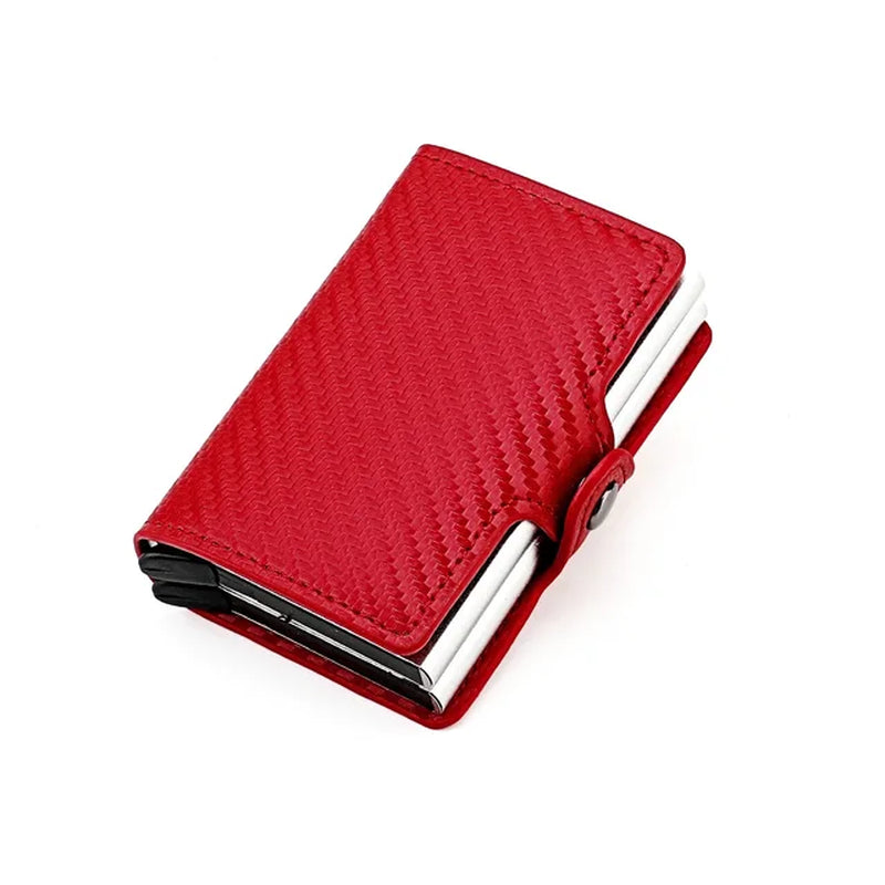 Double Layer Rfid Blocking Men'S Credit Card Holder Carbon Fiber Vintage Leather Wallets Card Holder for Women Man Money Clip