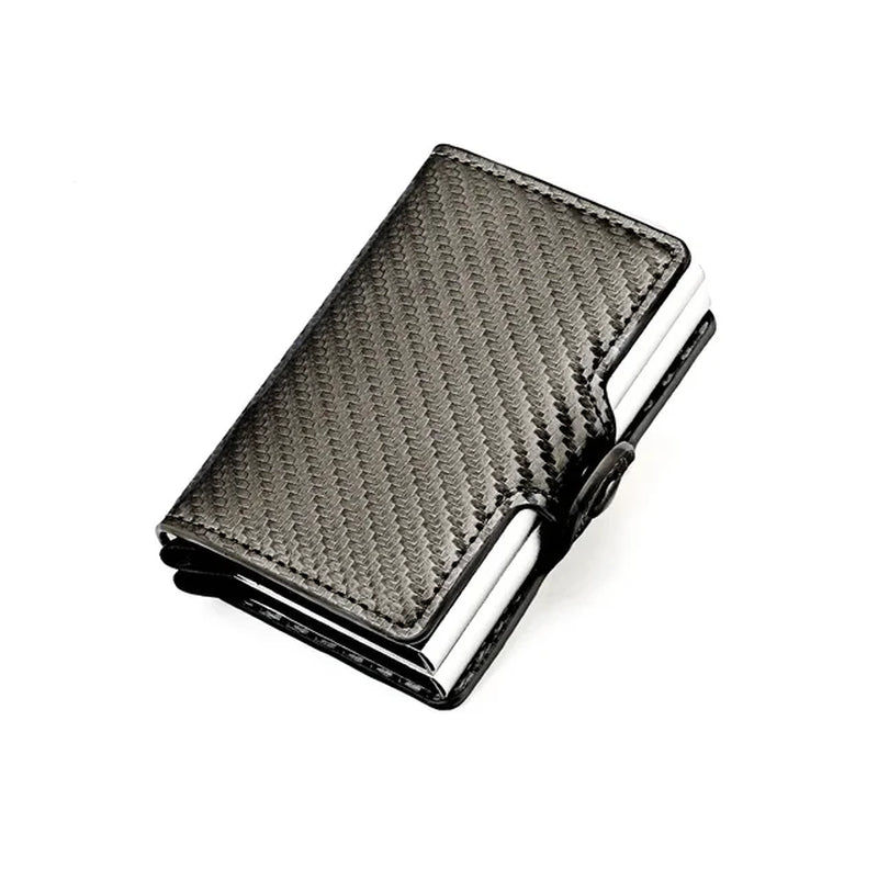 Double Layer Rfid Blocking Men'S Credit Card Holder Carbon Fiber Vintage Leather Wallets Card Holder for Women Man Money Clip