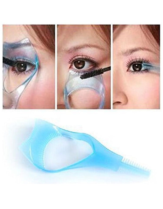 Enhance Your Lashes: 3-in-1 Makeup Tool with Mascara Applicator Guide, Eyelash Curler, Comb, and Guard All In One Accessory.