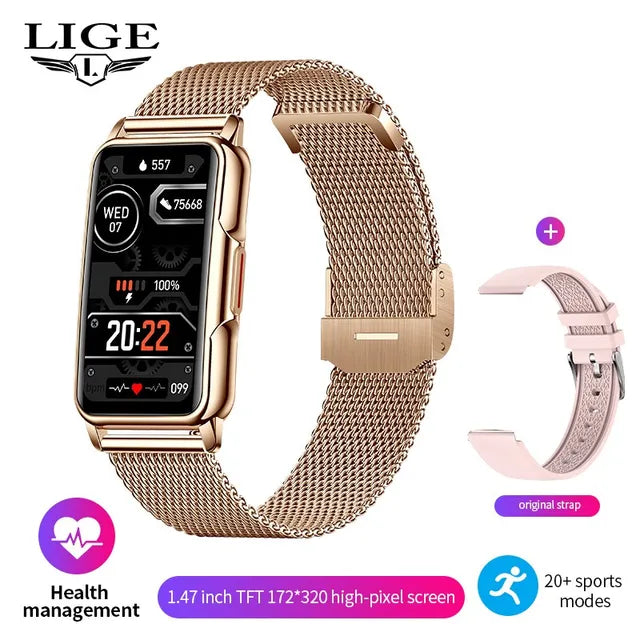 Smart Watch Women Men Bluetooth Connected Phone Music Fitness Sports Bracelet Sleep Monitor 1.47-Inch Man Smartwatch Women