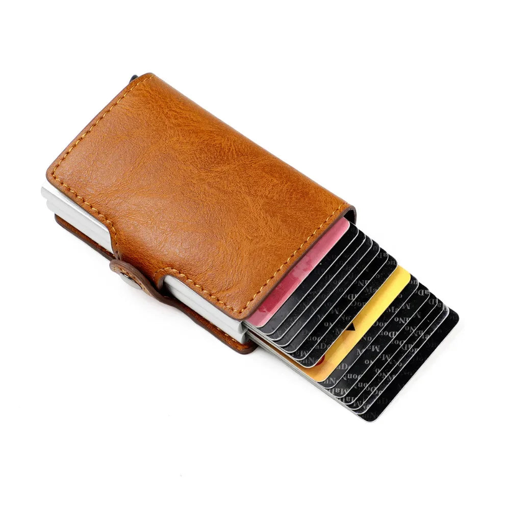 Double Layer Rfid Blocking Men'S Credit Card Holder Carbon Fiber Vintage Leather Wallets Card Holder for Women Man Money Clip