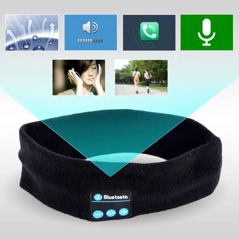 Man&Women Sleeping Headphone Bluetooth-Compatible Wireless Music Sport Headbands Soft Eye Mask Headset with Mic Yoga Hair Bands