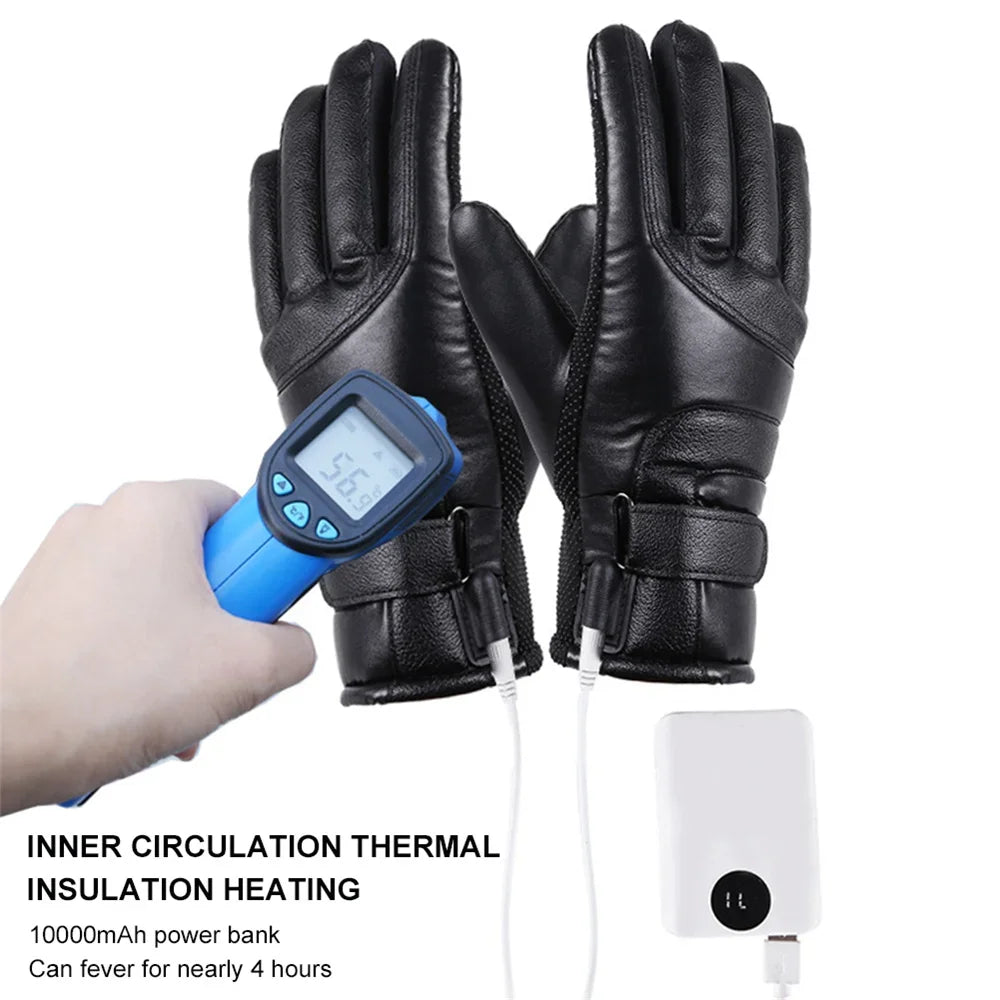 Electric Heated Gloves Rechargeable USB Hand Warmer Heating Gloves Winter Motorcycle Thermal Touch Screen Bike Gloves Waterproof