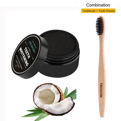 Activated Carbon Coconut Shell Tooth Powder Bamboo Charcoal Toothpaste Soft Bristle Wood Toothbrush Oral Hygiene and Cleaning