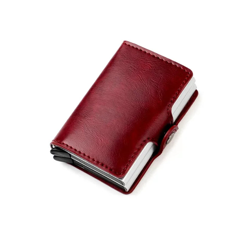 Double Layer Rfid Blocking Men'S Credit Card Holder Carbon Fiber Vintage Leather Wallets Card Holder for Women Man Money Clip