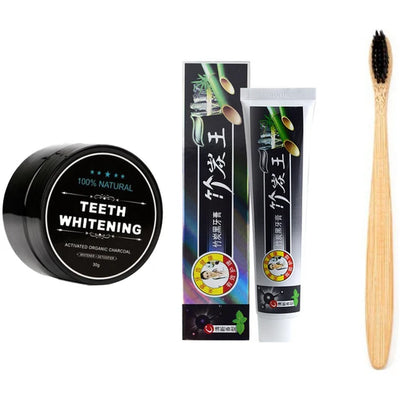 Activated Carbon Coconut Shell Tooth Powder Bamboo Charcoal Toothpaste Soft Bristle Wood Toothbrush Oral Hygiene and Cleaning