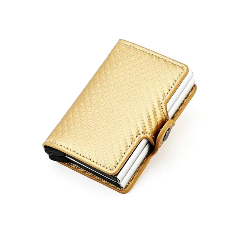 Double Layer Rfid Blocking Men'S Credit Card Holder Carbon Fiber Vintage Leather Wallets Card Holder for Women Man Money Clip