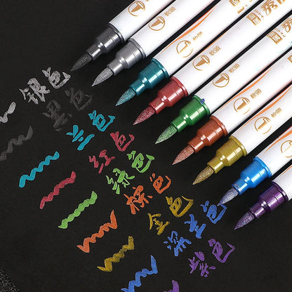 10 Colors/Set Brush Metallic Paint Marker Pen Art Marker Pen Mark Write Stationery Student Office School Supplies Calligraphy